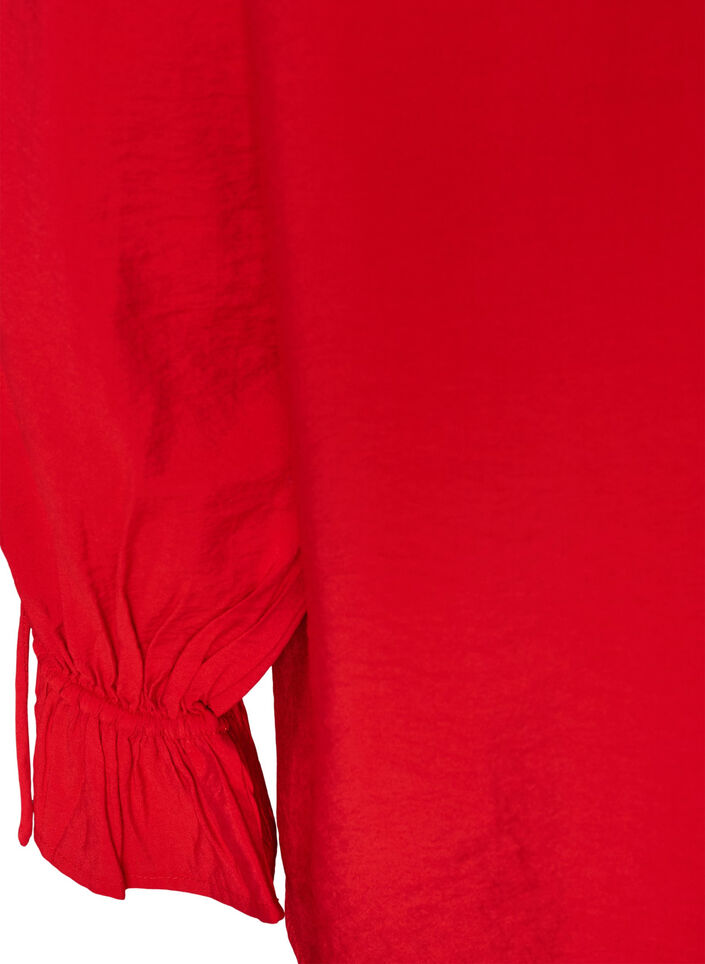 Viskosebluse med bindeb&aring;nd og fl&aelig;sedetaljer, R&oslash;d, Packshot image number 3