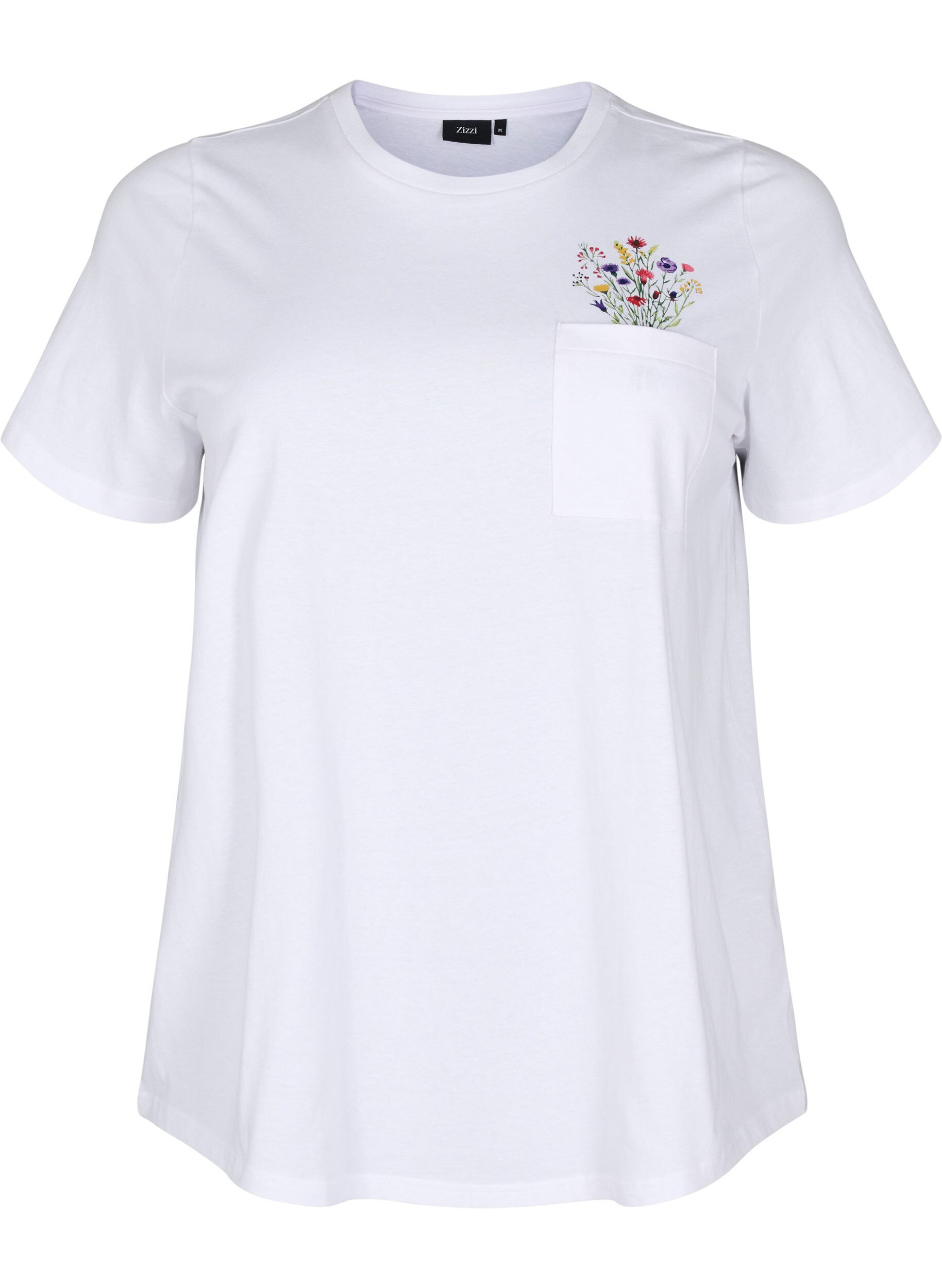 Zizzi T-shirt med brystlomme, Hvid, Packshot image number 0