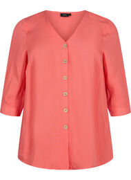 Viskose bluse med knapper og v-hals, Deep Sea Coral