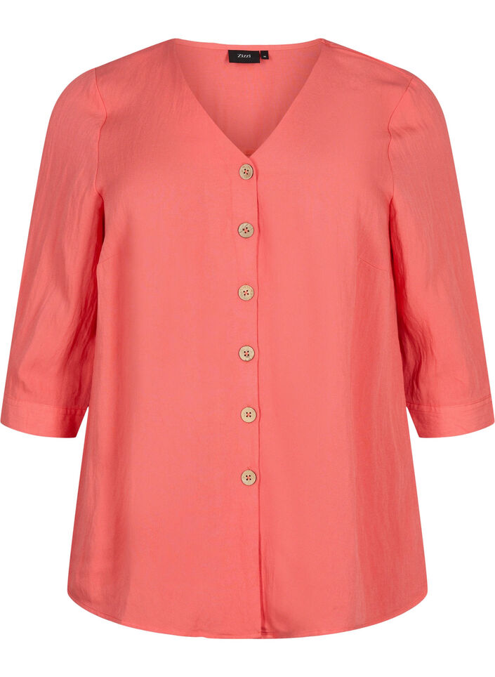Viskose bluse med knapper og v-hals, Deep Sea Coral, Packshot image number 0