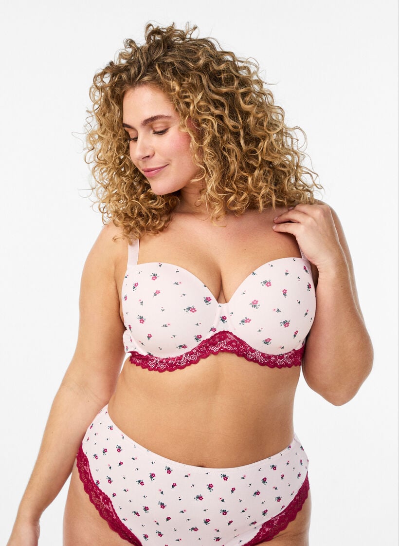 Formst&oslash;bt bh med blomsterprint og blonde, Lyser&oslash;d, Model image number 0