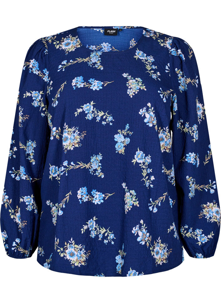 FLASH - Langærmet bluse med små blomster , Blue Flower, Packshot image number 0