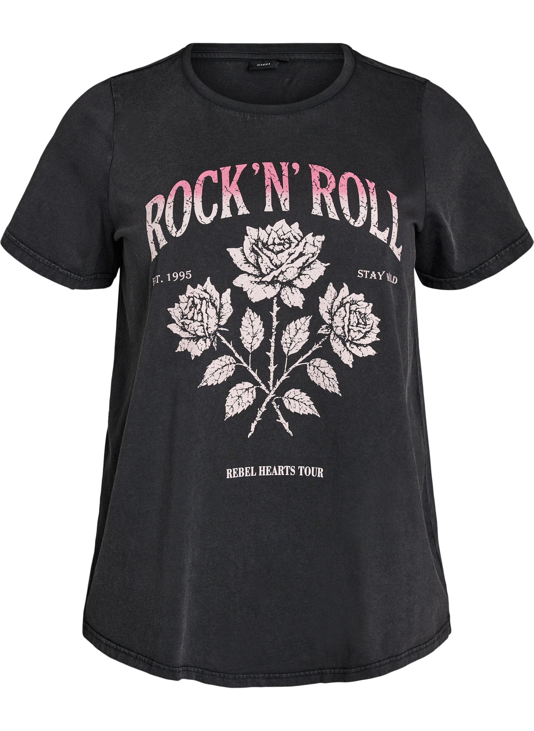 ZizziT-shirt i &oslash;kologisk bomuld med rockprint, Sort, Packshot image number 0