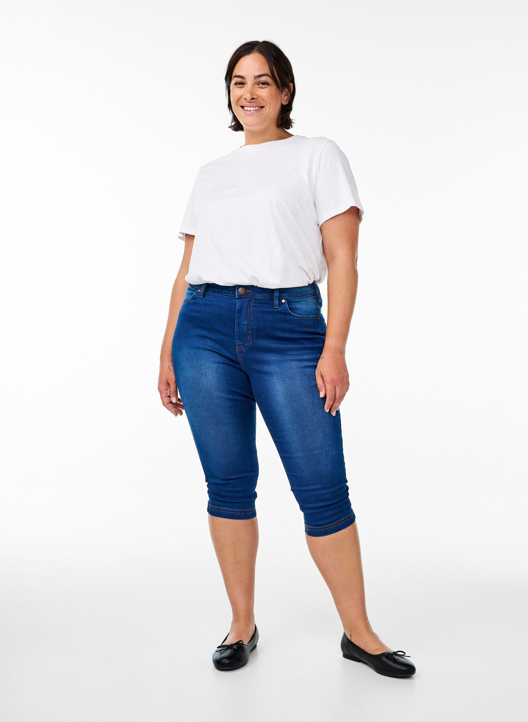 H&oslash;jtaljede Amy capri jeans med super slim fit, Bl&aring;, Model