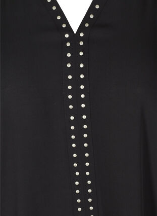 Langærmet bluse med v-hals og nitter, Black, Packshot image number 2