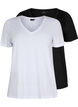 2-pak t-shirt med v-udsk&aelig;ring, Bright White / Black, Packshot image number 0