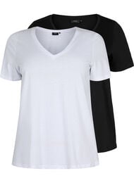 2-pak t-shirt med v-udskæring, Bright White / Black