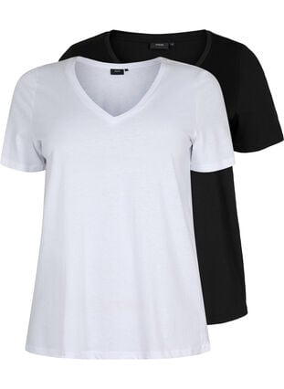 2-pak t-shirt med v-udskæring, Bright White / Black, Packshot image number 0