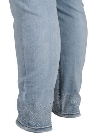 Amy jeans med høj talje og dekorative sten , Light blue, Packshot image number 3