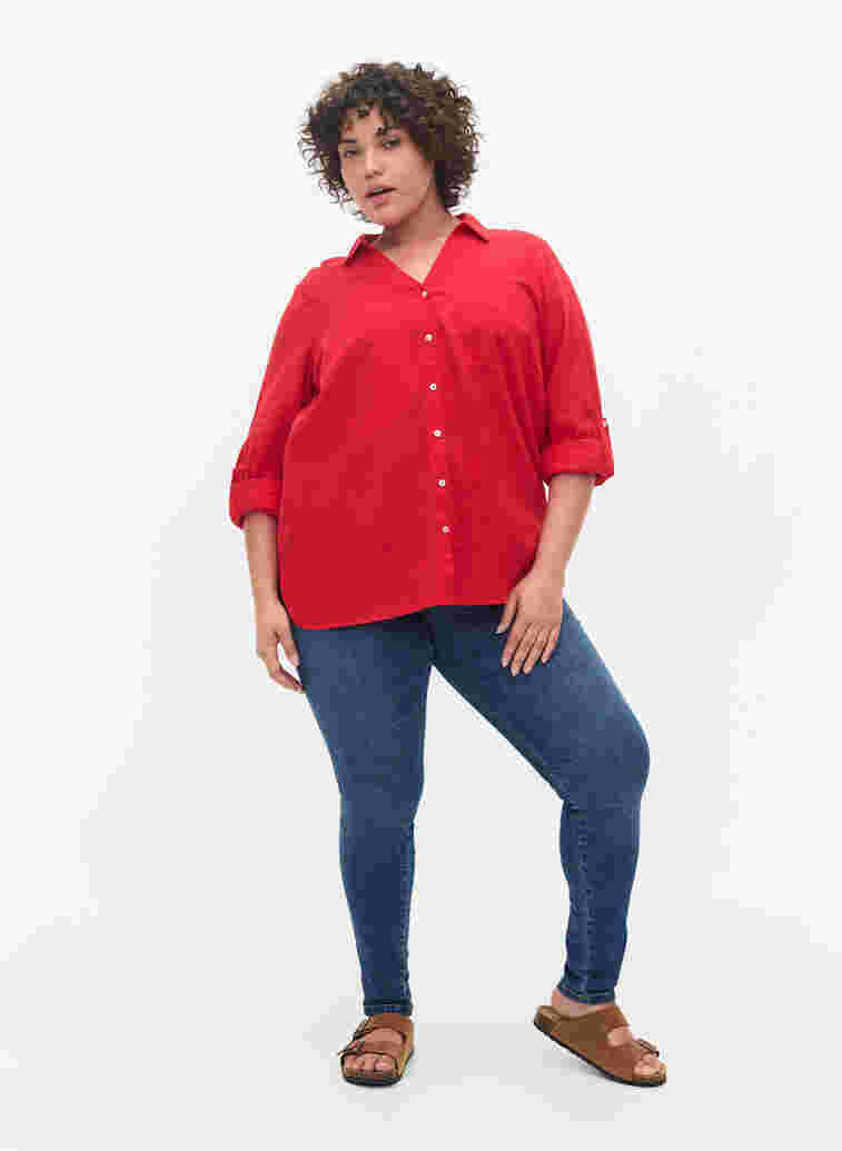 Skjortebluse med knaplukning, Chinese Red, Model image number 2