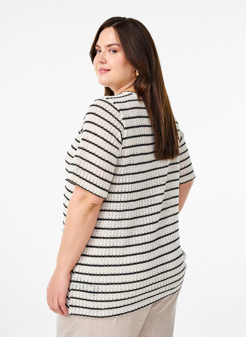 Strikket jerseybluse med striber, Sort, Model image number 2