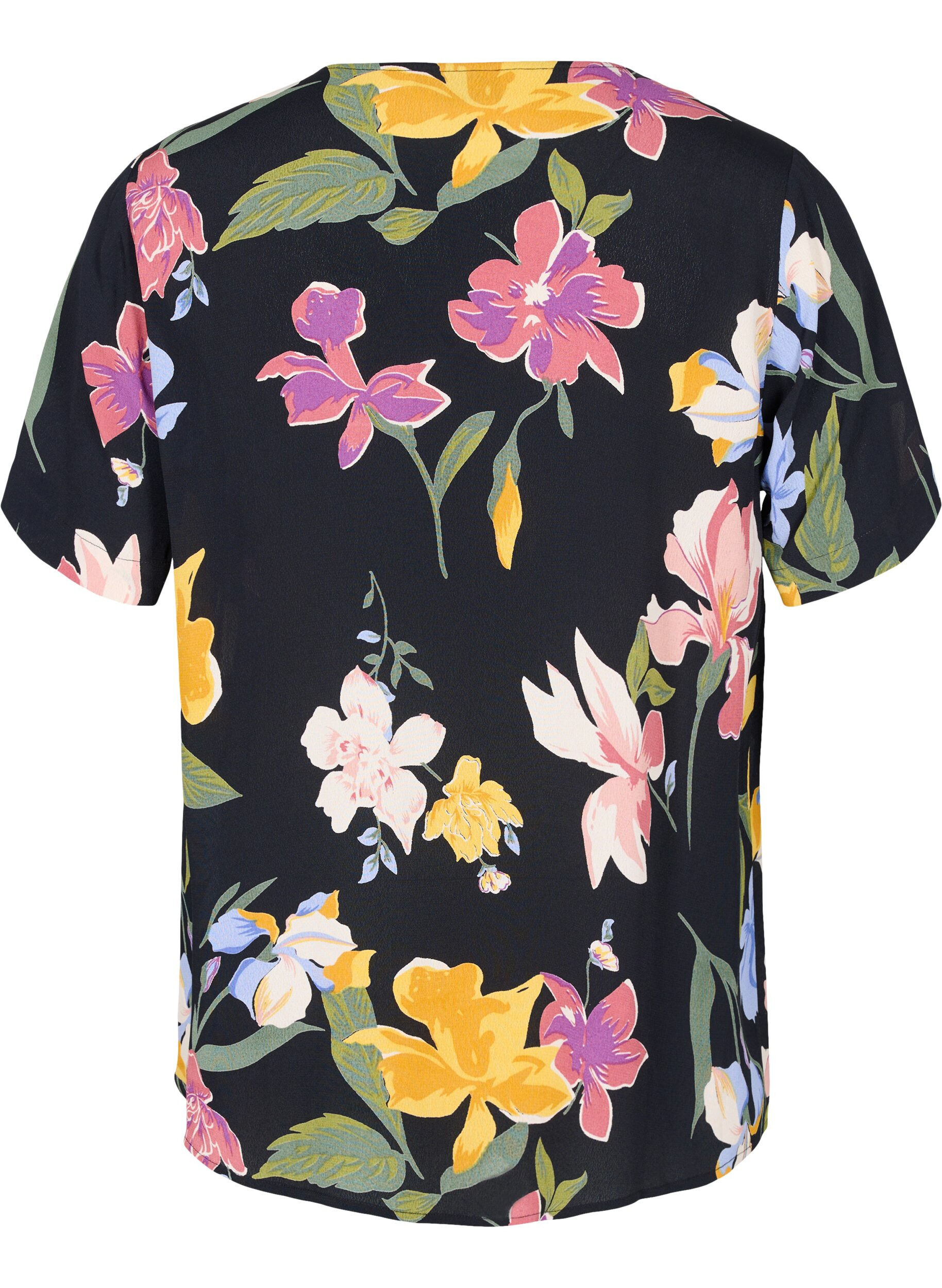 Zizzi Kort&aelig;rmet viskose bluse med blomsterprint, Big Flower AOP, Packshot image number 1