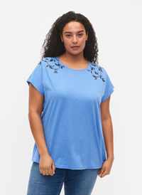 Bomulds t-shirt med blad print, Ultramarine C Leaf, Model