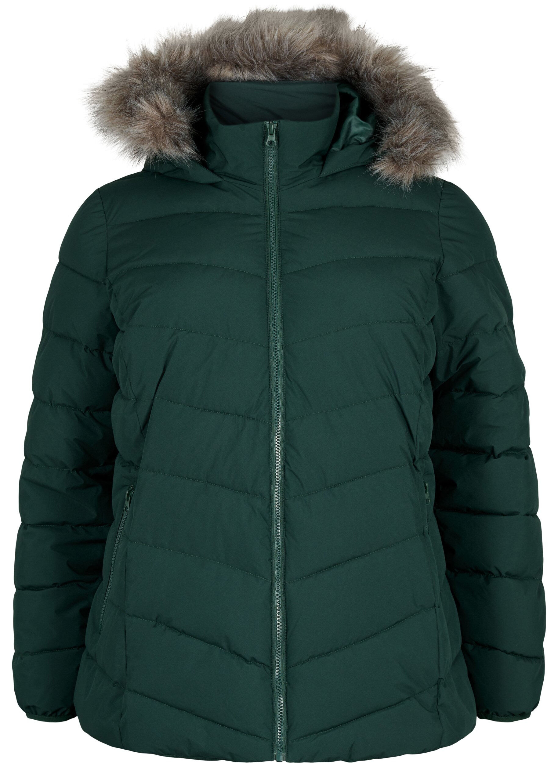 ZizziKort pufferjakke med h&aelig;tte, Gr&oslash;n, Packshot image number 0