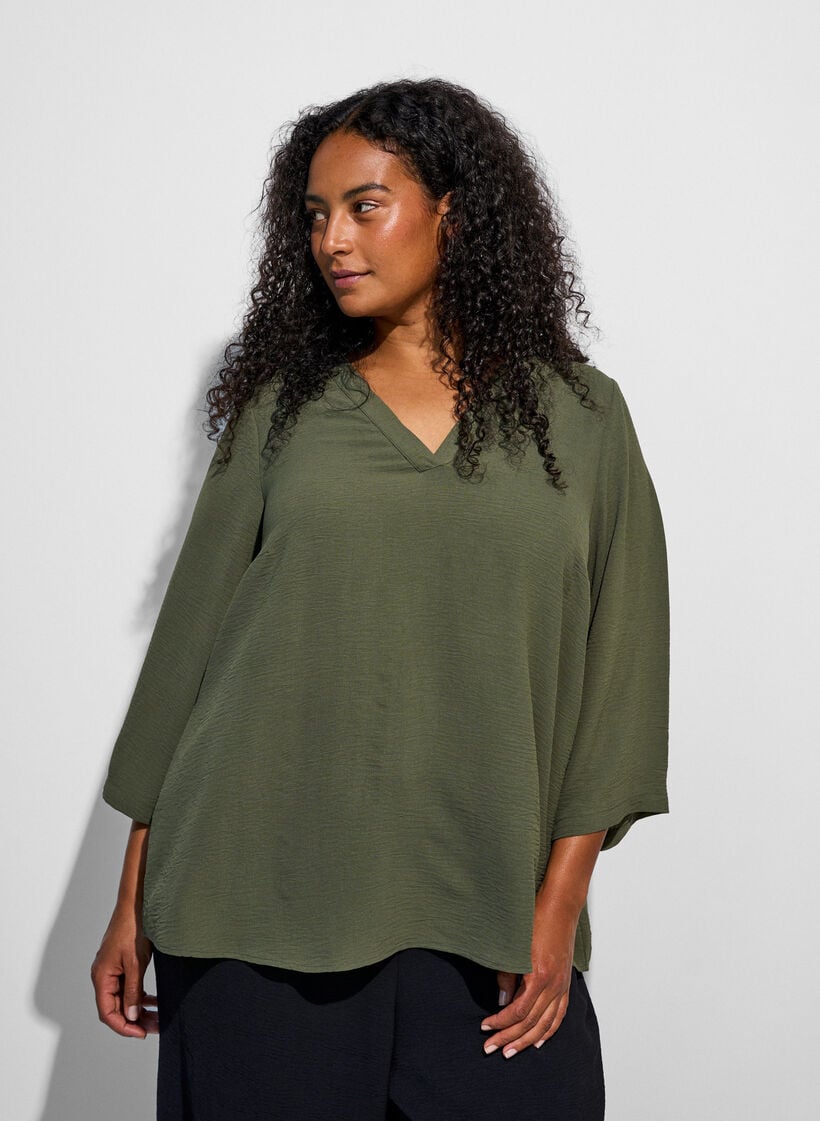 Bluse med 3/4 &aelig;rmer, Gr&oslash;n, Model image number 0
