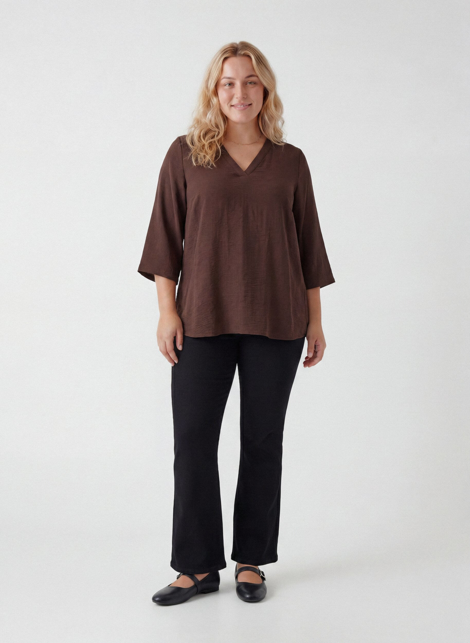 ZizziBluse med 3/4 &aelig;rmer, Brun, Model image number 1