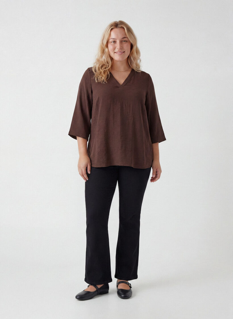 Bluse med 3/4 &aelig;rmer, Brun, Model image number 1