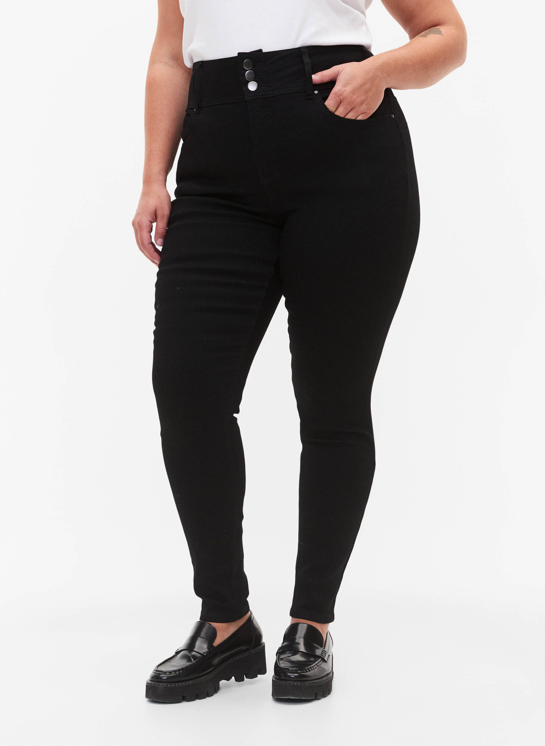 Zizzi Super slim Bea jeans med ekstra h&oslash;j talje, Black, Model image number 2