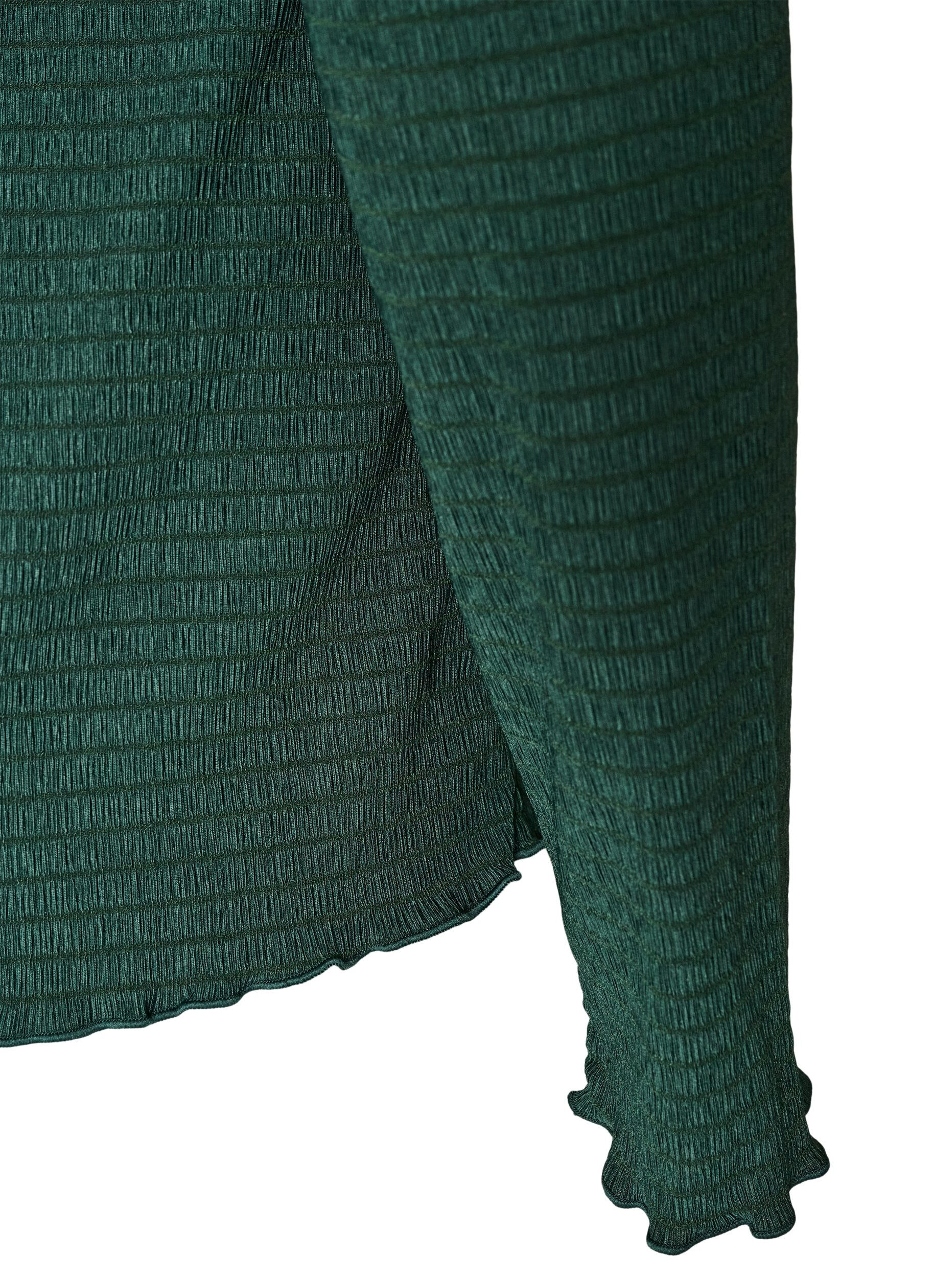 ZizziBluse med struktur og b&oslash;lgede kanter, Gr&oslash;n, Packshot image number 3