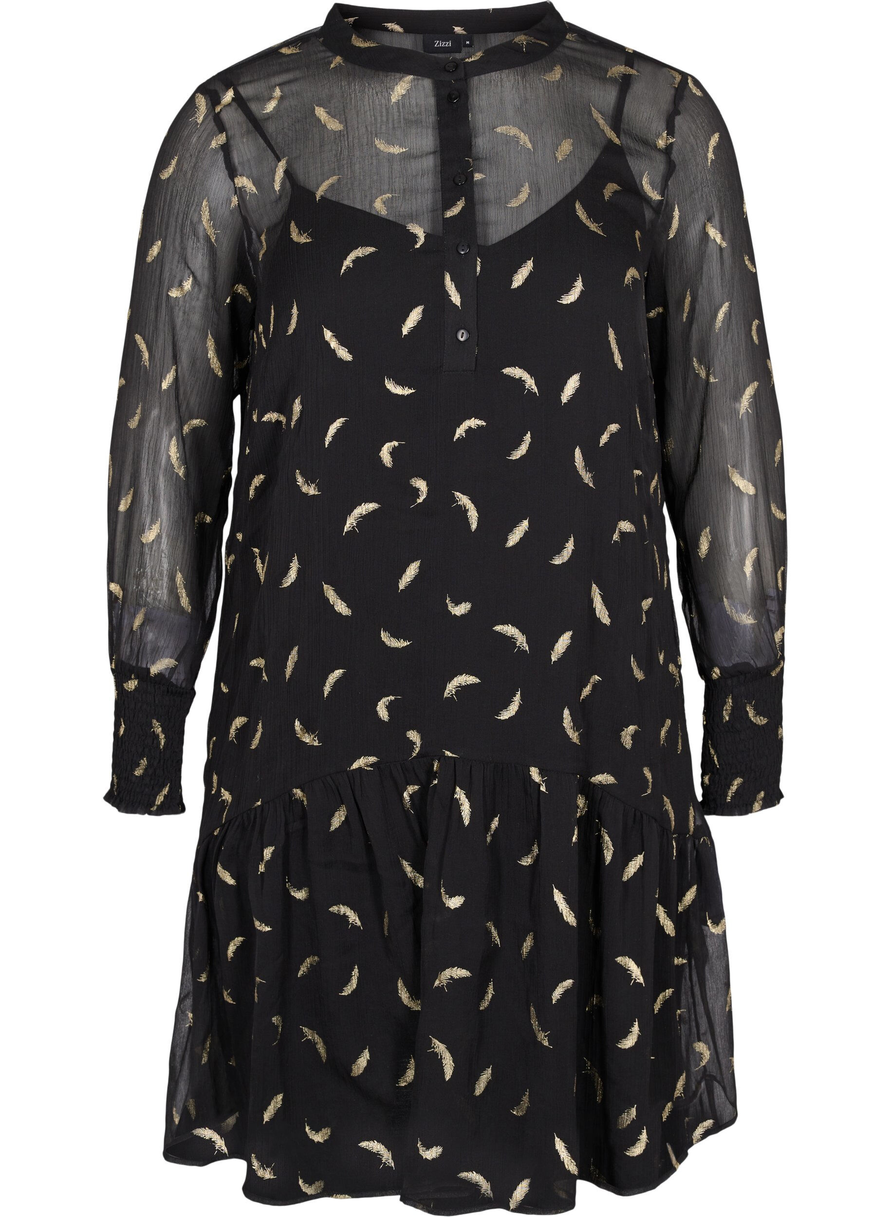 Zizzi Kjole med a-shape og smock, Black, Packshot image number 0