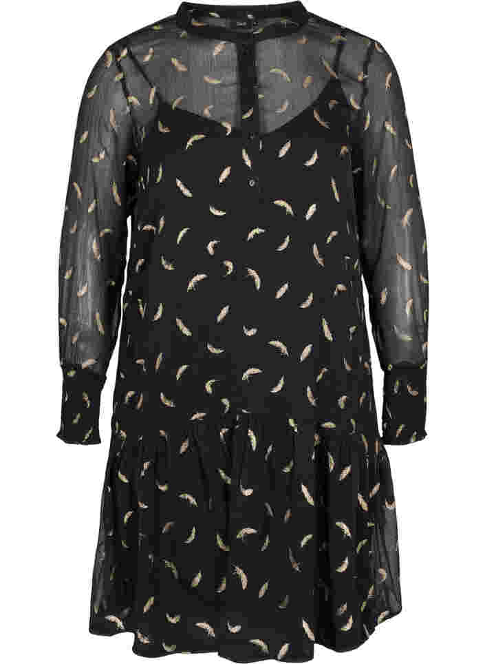 Kjole med a-shape og smock, Black, Packshot image number 0