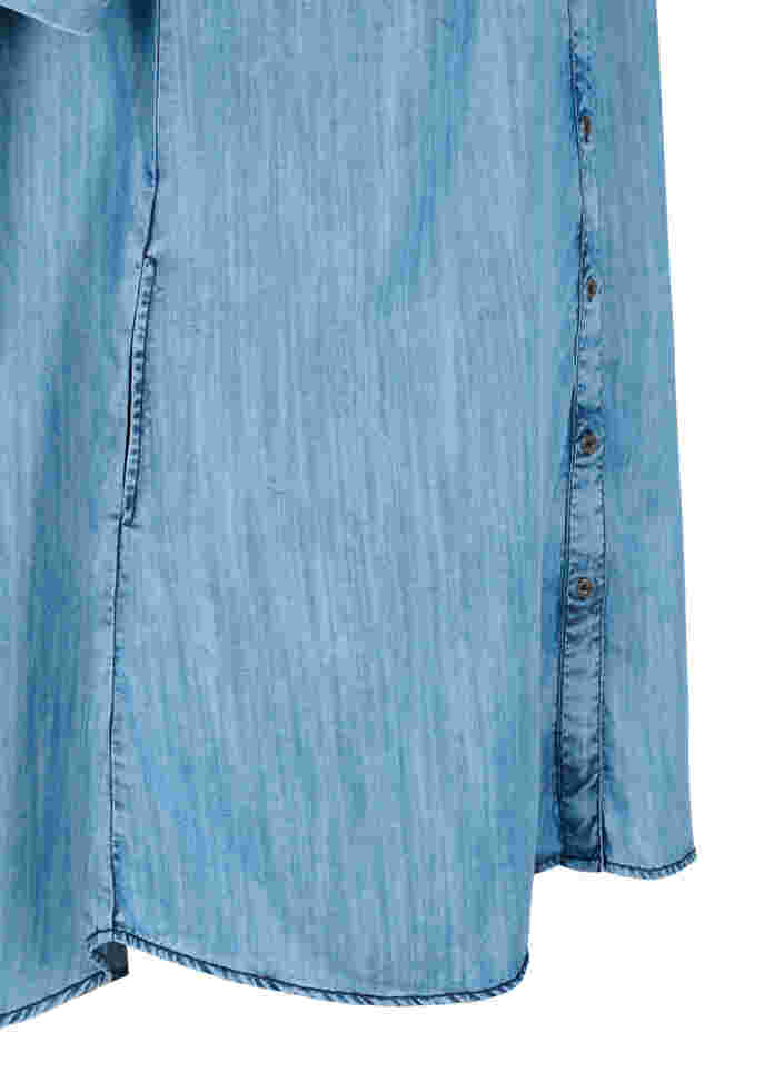 Kortærmet denimkjole med flæser, Blue denim, Packshot image number 3