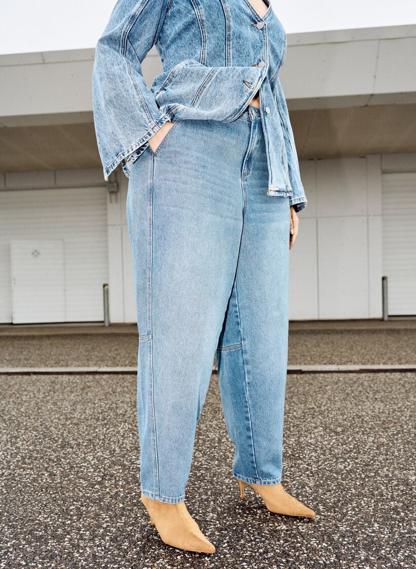Barrel jeans med h&oslash;j talje, Bl&aring;, Image