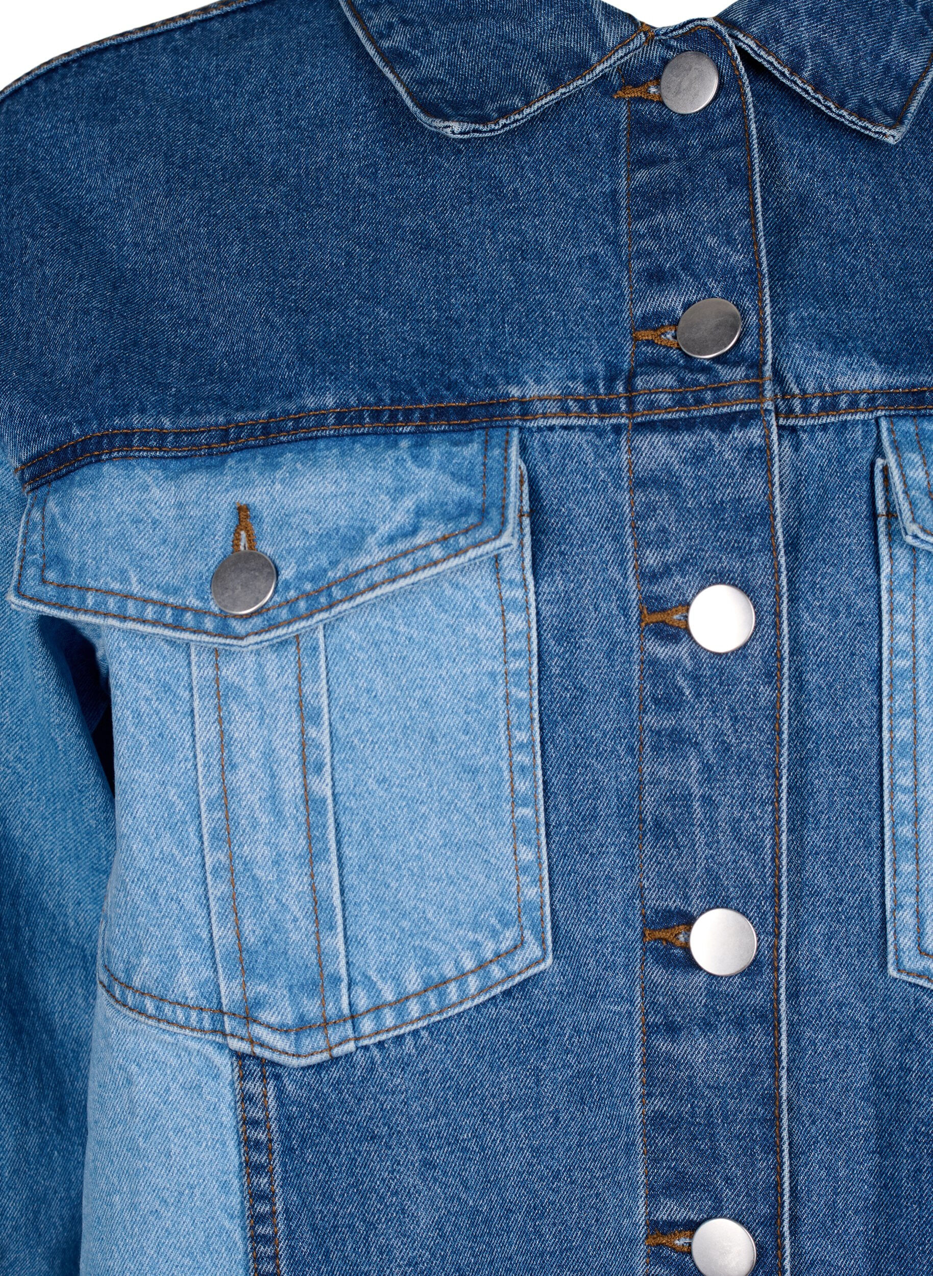 Zizzi Colorblock denim jakke , Light Blue Denim, Packshot image number 2