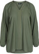 Langærmet bluse med v-hals og nitter, Thyme, Packshot image number 0