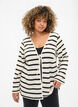 Stribet cardigan med bindebånd, Sand Black Stripe, Model image number 0