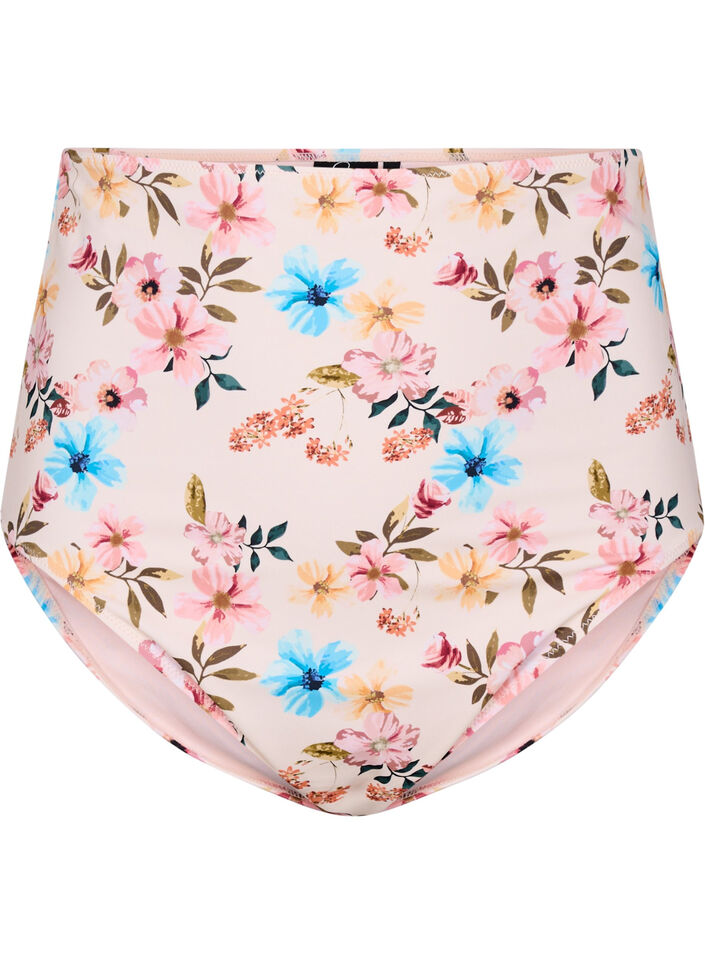Ekstra højtaljet bikini trusse med blomsterprint, Beige, Packshot image number 0