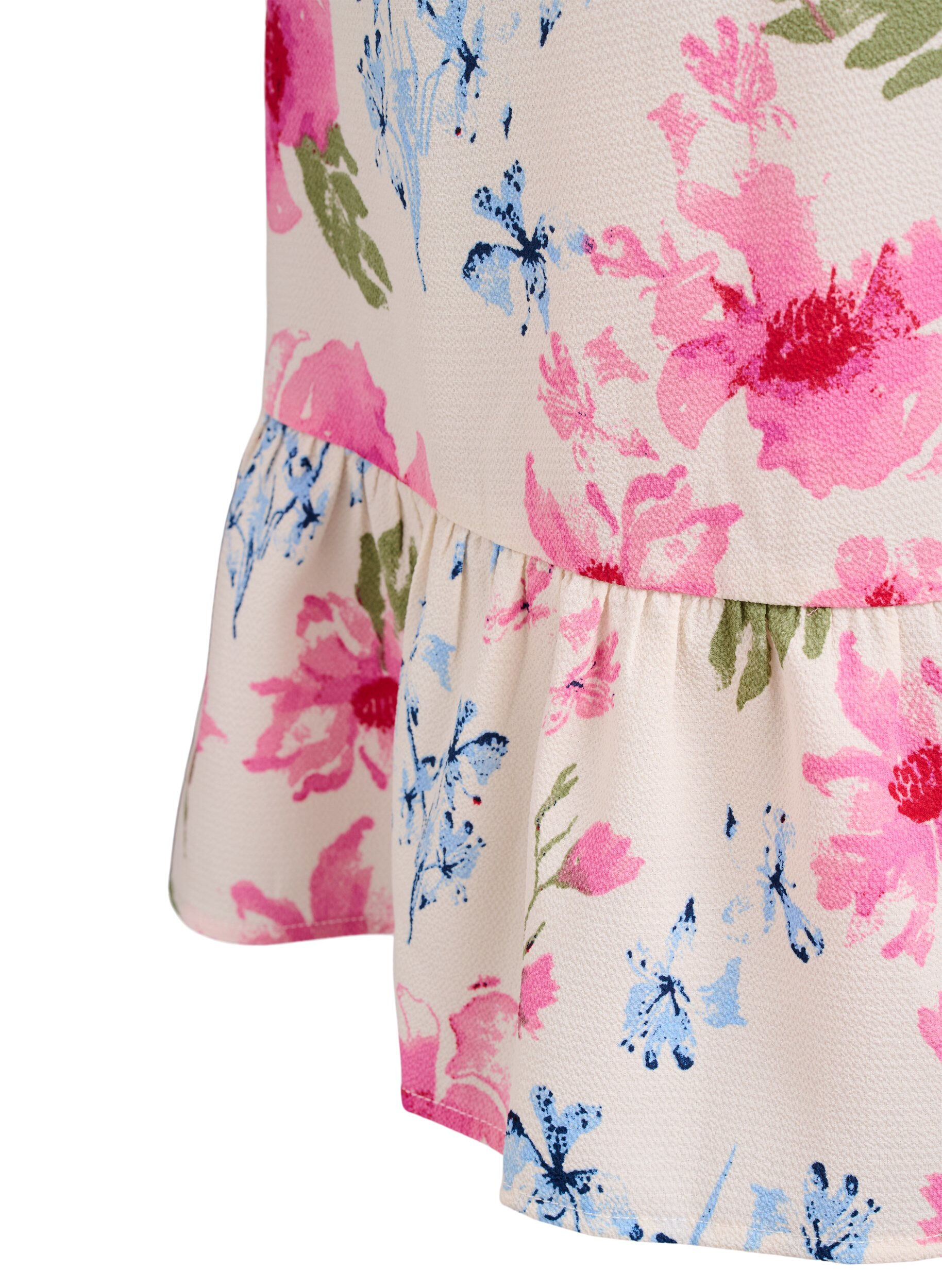 Zizzi Blomstret wrapkjole med korte &aelig;rmer, Hvid, Packshot image number 3