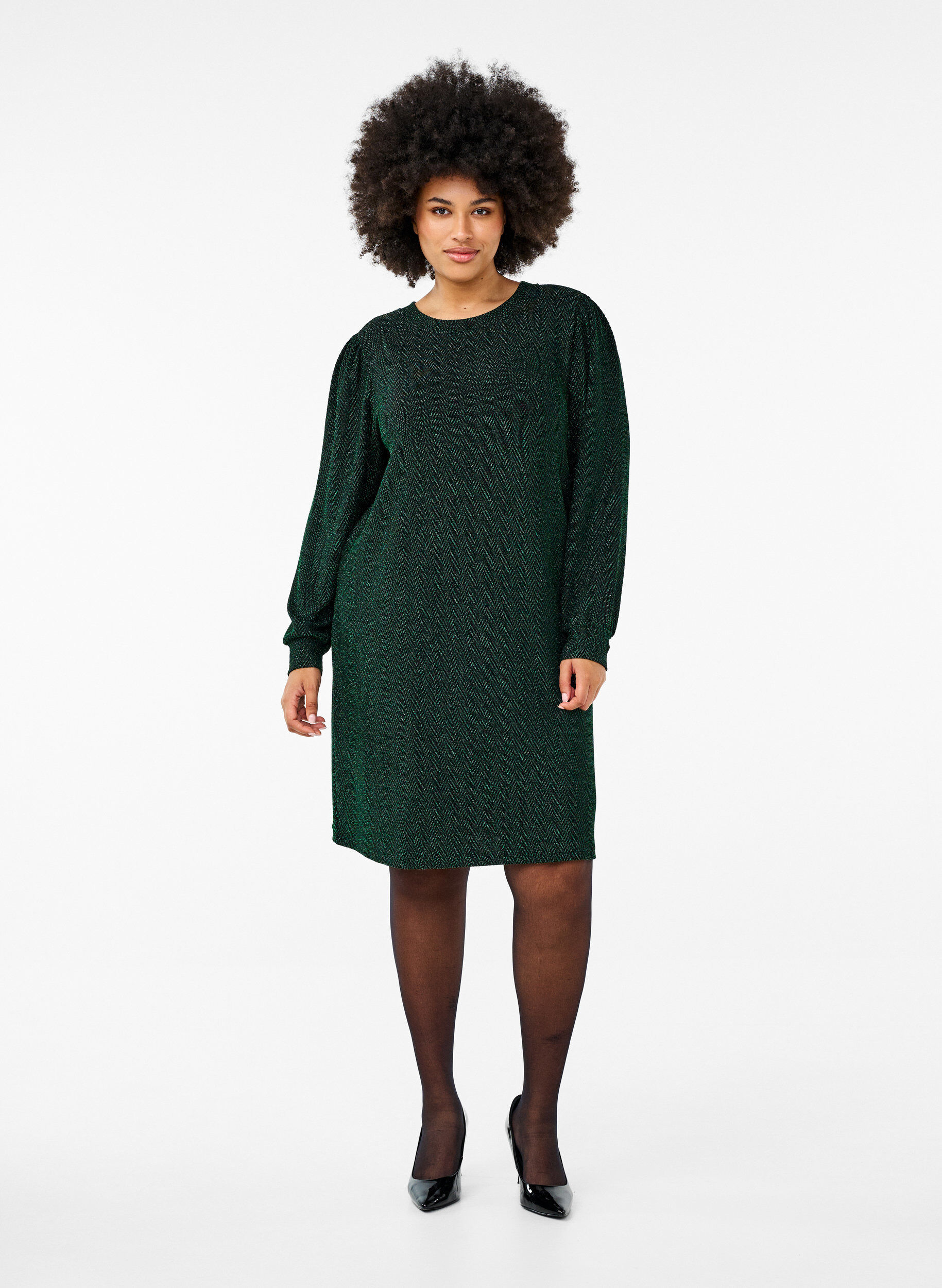 Zizzi Kjole med zigzag m&oslash;nster og glimmer, Scarab ZigZagShimmer, Model image number 2