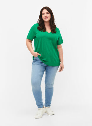 Kortærmet basis t-shirt med v-hals, Jolly Green, Model image number 2