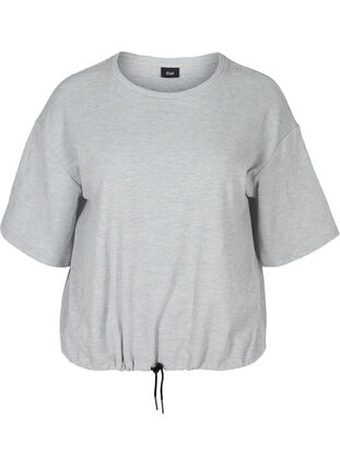 Bluse med 2/4 ærmer og justerbar bund, Light Grey Melange, Packshot image number 0