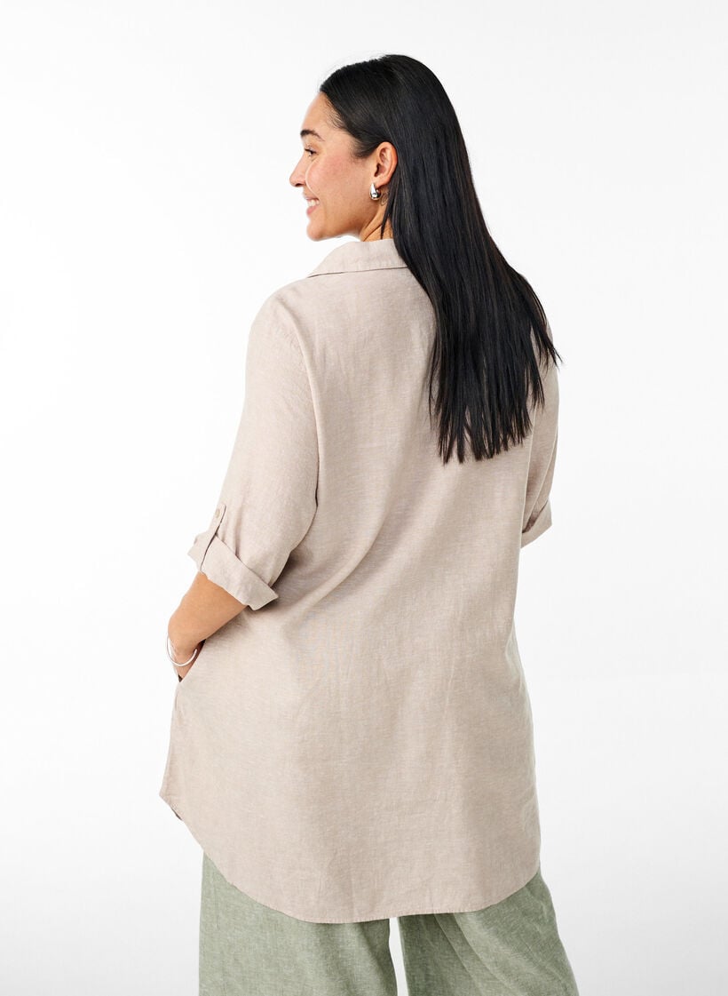 Tunika i h&oslash;r og viskose med A-facon, Beige, Model image number 2