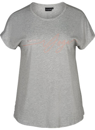 Trænings t-shirt tryk på brystet, Light Grey Melange, Packshot image number 0