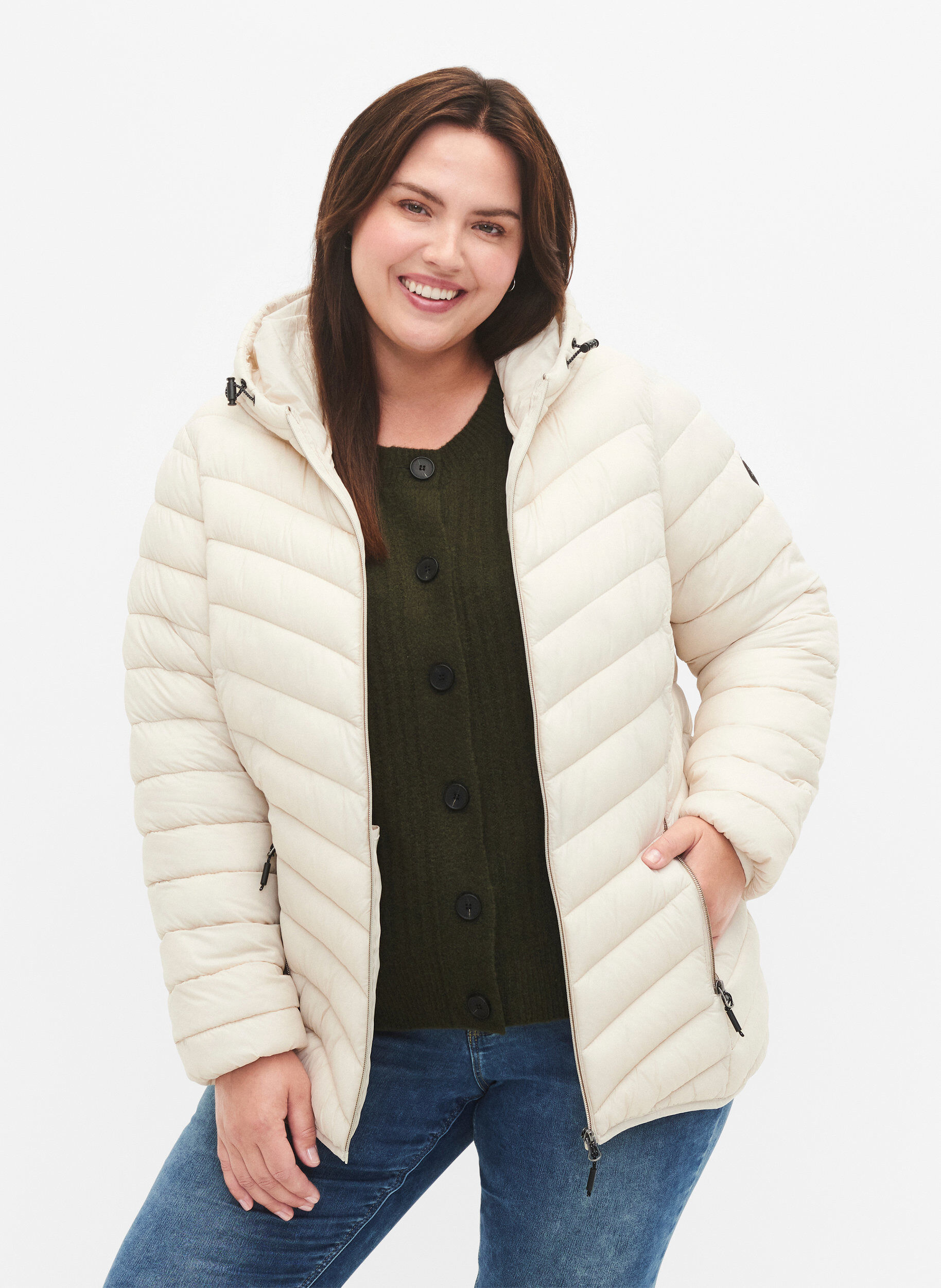 ZizziLetv&aelig;gts jakke med h&aelig;tte, Beige, Model image number 0