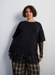 Bluse med mesh&aelig;rmer og blondekant, Sort, Model image number 0