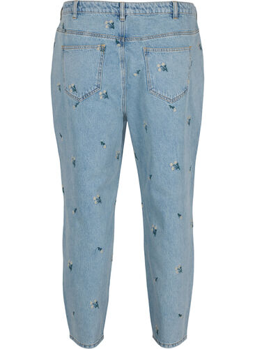 Fil bakke Vores firma Mille mom fit jeans med blomster broderi - Blå - Str. 42-60 - Zizzi