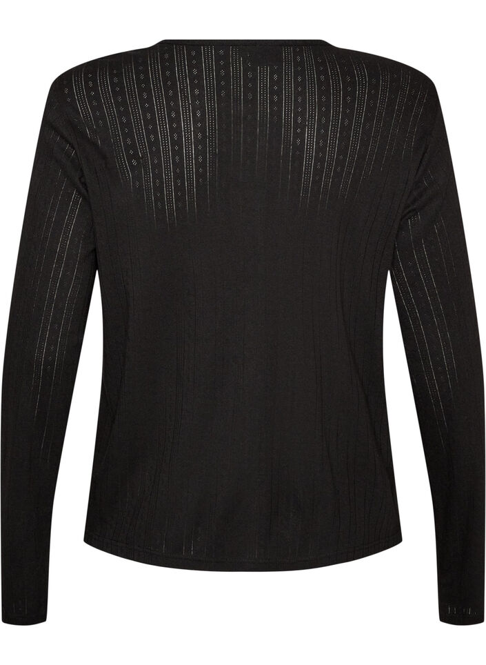 Cardigan i &oslash;kologisk bomuld med hulm&oslash;nster, Sort, Packshot image number 1