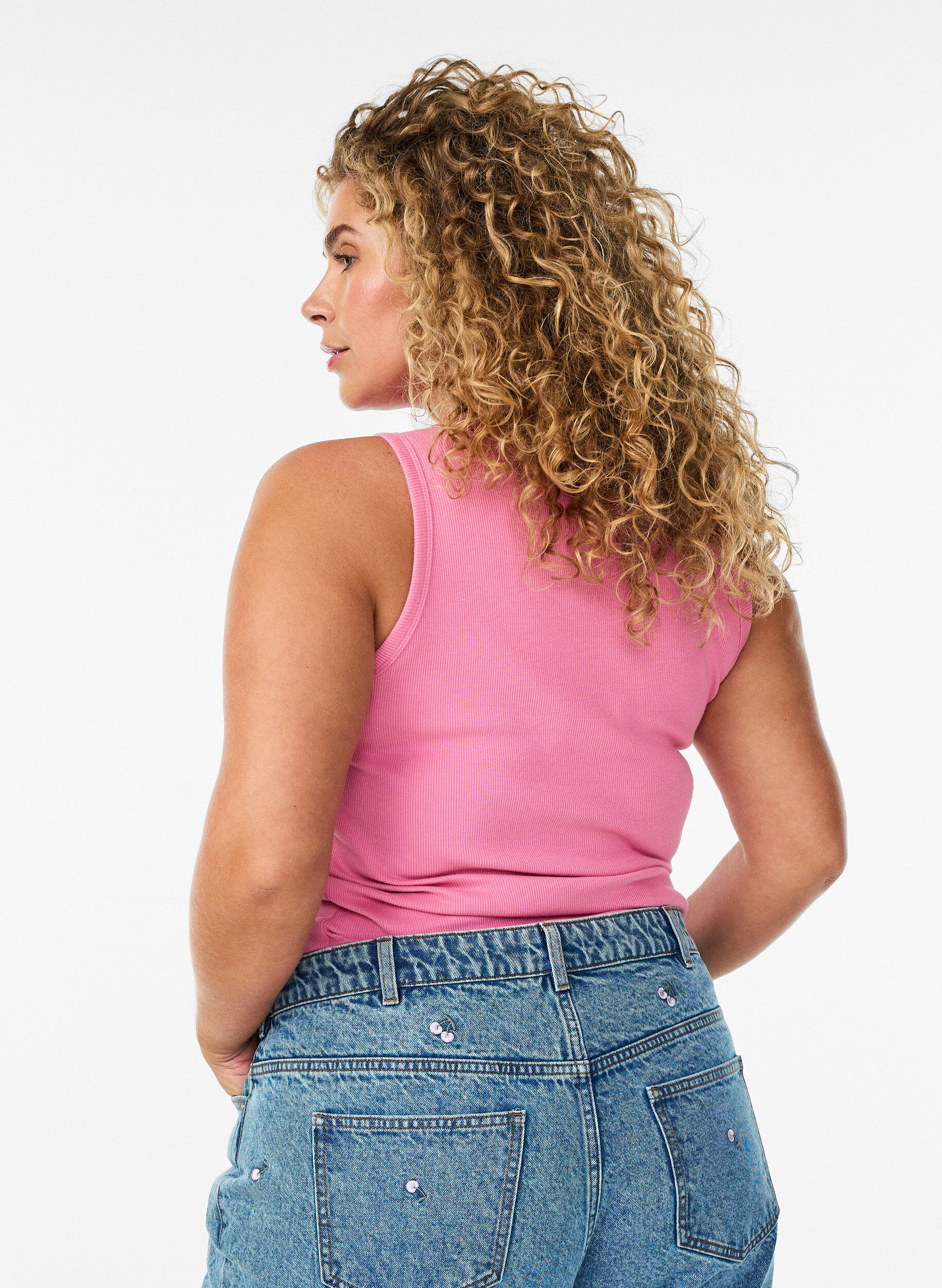 ZizziRibtop i bomuld med h&oslash;j hals, Lyser&oslash;d, Model image number 2