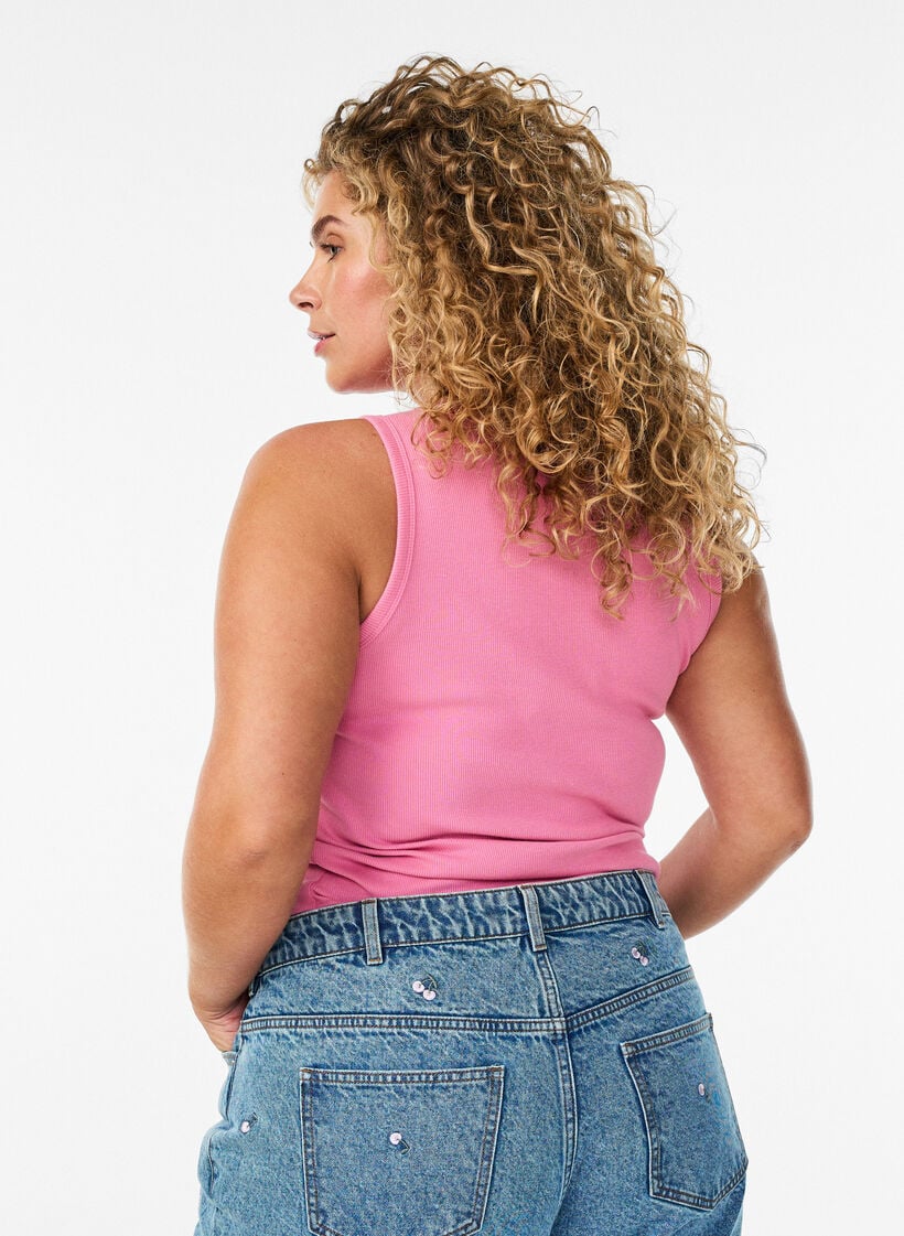 Ribtop i bomuld med h&oslash;j hals, Lyser&oslash;d, Model image number 2