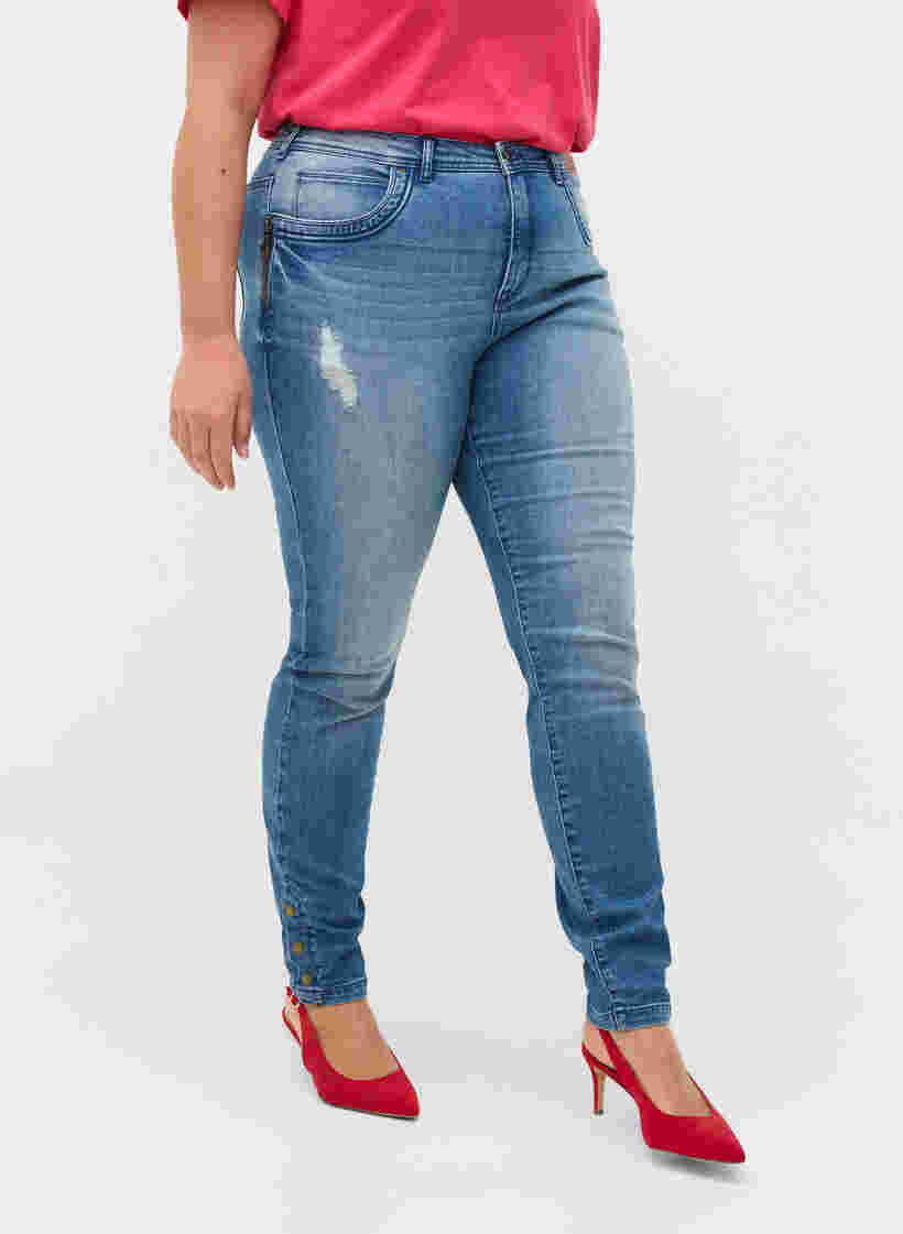 Super slim Amy jeans med slid og knapper, Light blue, Model image number 3