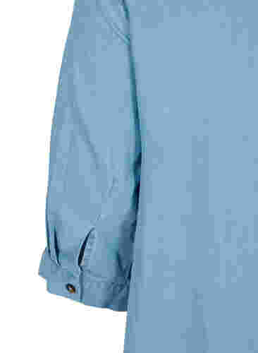 Midikjole med knaplukning og 3/4 ærmer, Light blue denim, Packshot image number 3