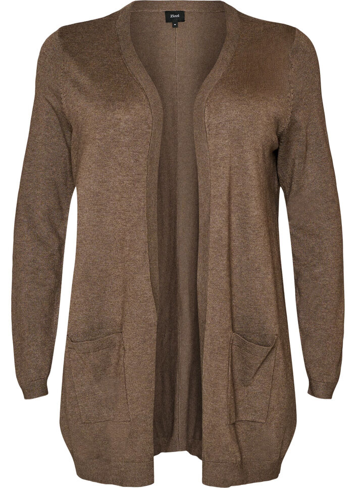 Lang strikcardigan i viskosemix, Brun, Packshot image number 0