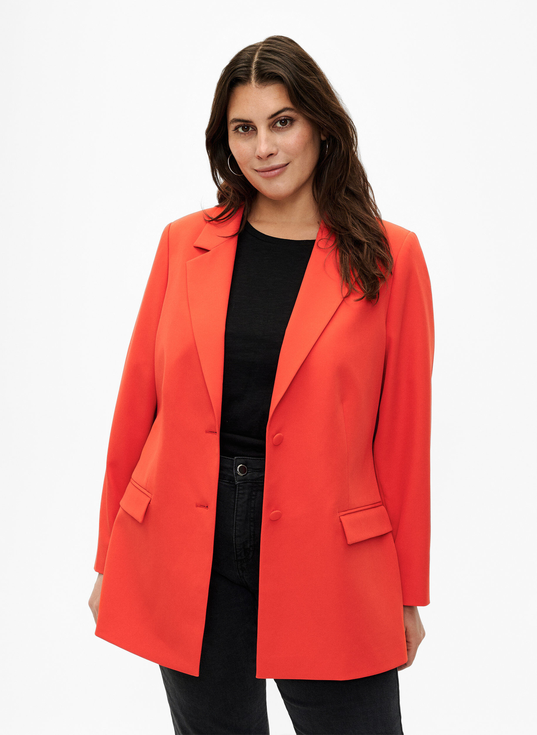 Zizzi Klassisk blazer med knaplukning, Orange.com, Model image number 0
