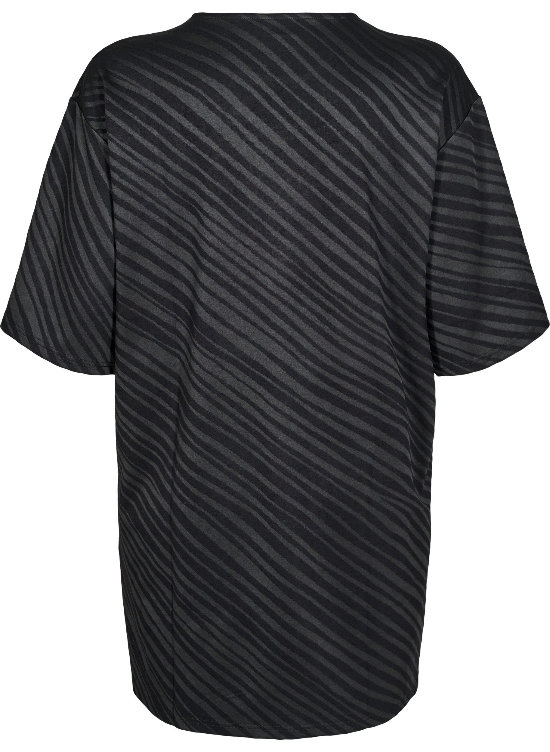 Zizzi M&oslash;nstret kjole med 3/4 &aelig;rmer, Sort, Packshot image number 1