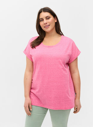 Meleret bomulds t-shirt, Fandango Pink Mél, Model image number 0