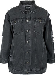 Løstsiddende denimjakke med sliddetaljer, Dark Grey Denim